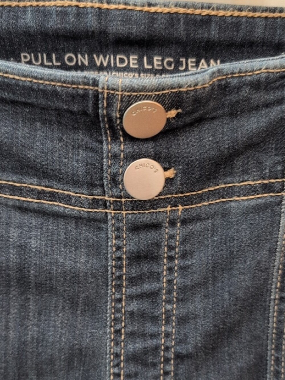 Chico's Dark Denim Wide-Leg Jeans with Contrast Stitching. - Picture 4 of 5